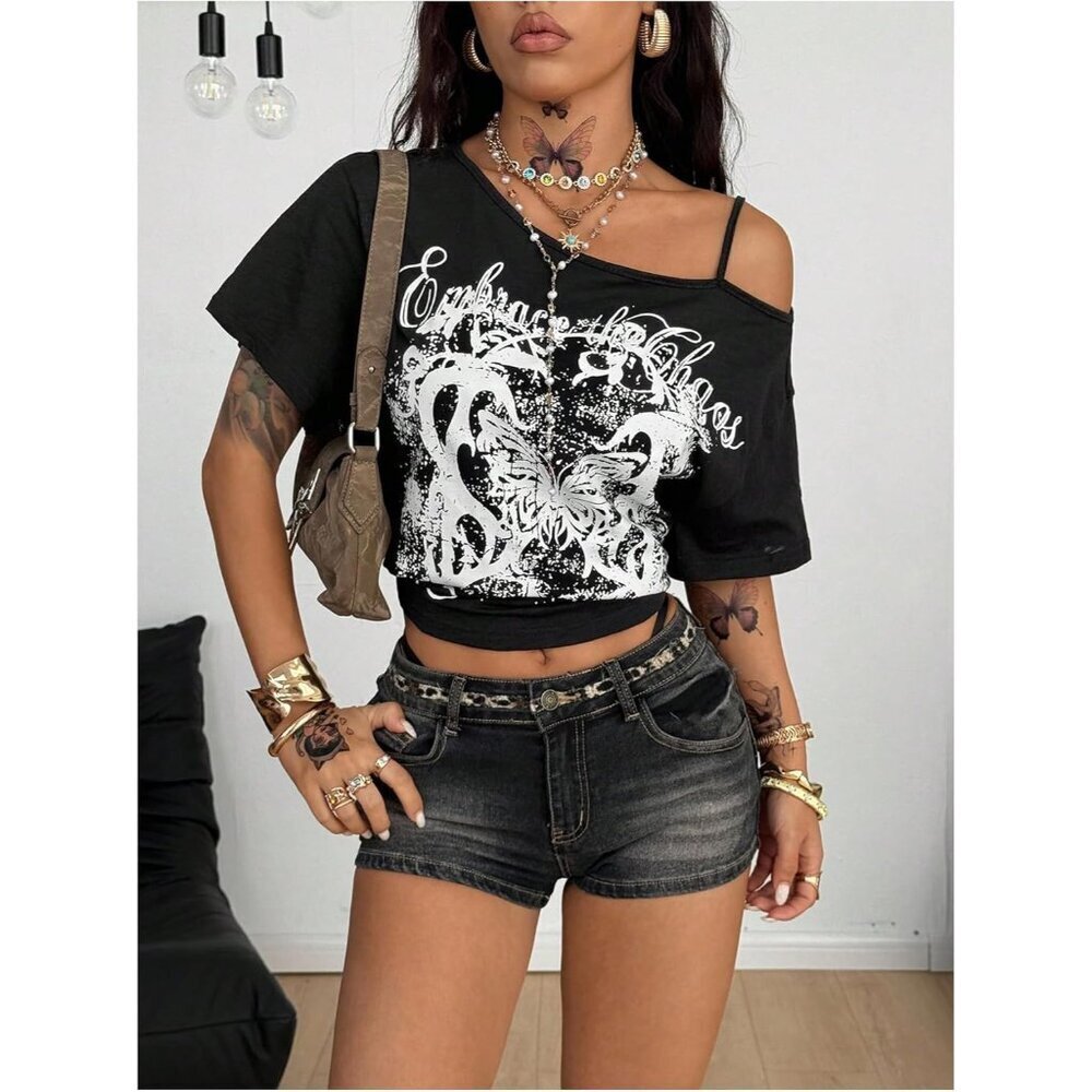 Women's Oversized Graphic Tee Short Sleeve Festival Streetwear Casual - Picture 4 of 5